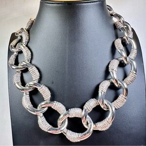 Vintage Anne Klien silver tone chunky link necklace smooth & rope design.
